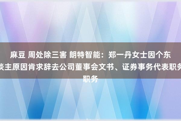 麻豆 周处除三害 朗特智能：郑一丹女士因个东谈主原因肯求辞去公司董事会文书、证券事务代表职务