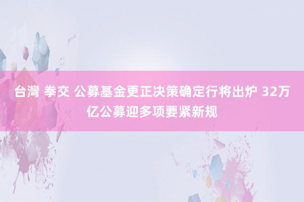 台灣 拳交 公募基金更正决策确定行将出炉 32万亿公募迎多项要紧新规
