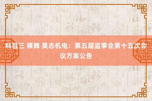 科目三 裸舞 昊志机电：第五届监事会第十五次会议方案公告